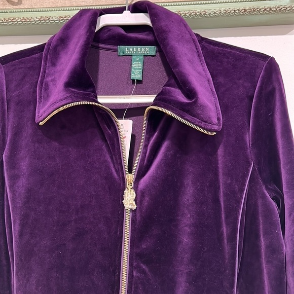 Lauren Ralph Lauren Tops - Ralph Lauren purple gold velour zip up track jacket medium New with tags